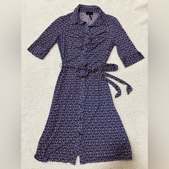 Laundry by Shelli Segal‎ A-line Button Down Dress in Navy, Pink, & White - 6 - Picture 1 of 12